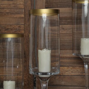 Set of 3 | Clear Gold Rimmed Long Stem Hurricane Glass Candle Holders ...