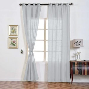 Set Of 2 | 52&quot;x96&quot;| Faux Linen Curtain Panels, Bedroom Curtains Window Treatment Door Window Curtains With Chrome Grommets - Silver