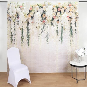 8FTx8FT | Hanging Flower Vinyl Party Backdrop, Flower Theme Photography Background, Floral Party Banner - White
