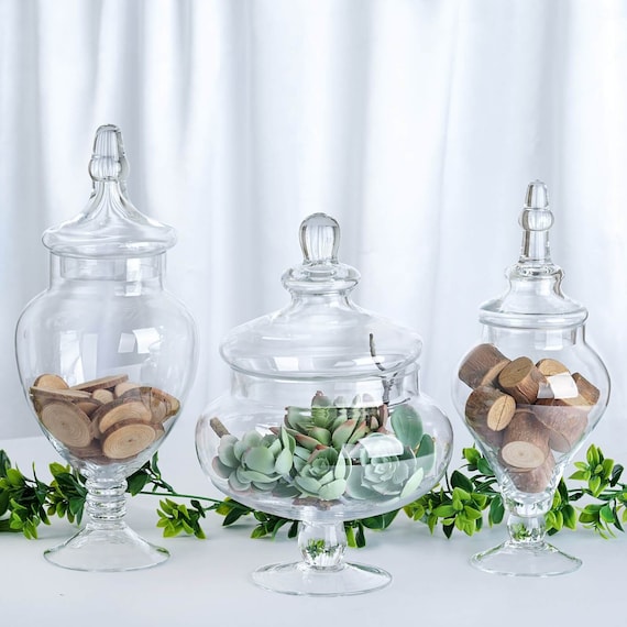 Set of 3 Glass Apothecary Jar, Candy Jars With Lids, Clear Glass Jars,  Display Storage Jars, Home Decor, Wedding Party Favor 10/12/14 