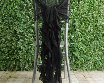 1 Set Chiffon Hoods Chair Sashes with Willow Ruffles Black - Graceful Decorative Accent