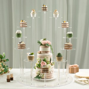 29inches Tall 12-Arm Tiered Clear Acrylic Dessert Display Stand, Multi-Layer Round Tray Cupcake Serving Rack Cake Pedestal, Wedding Cupcake Stand
