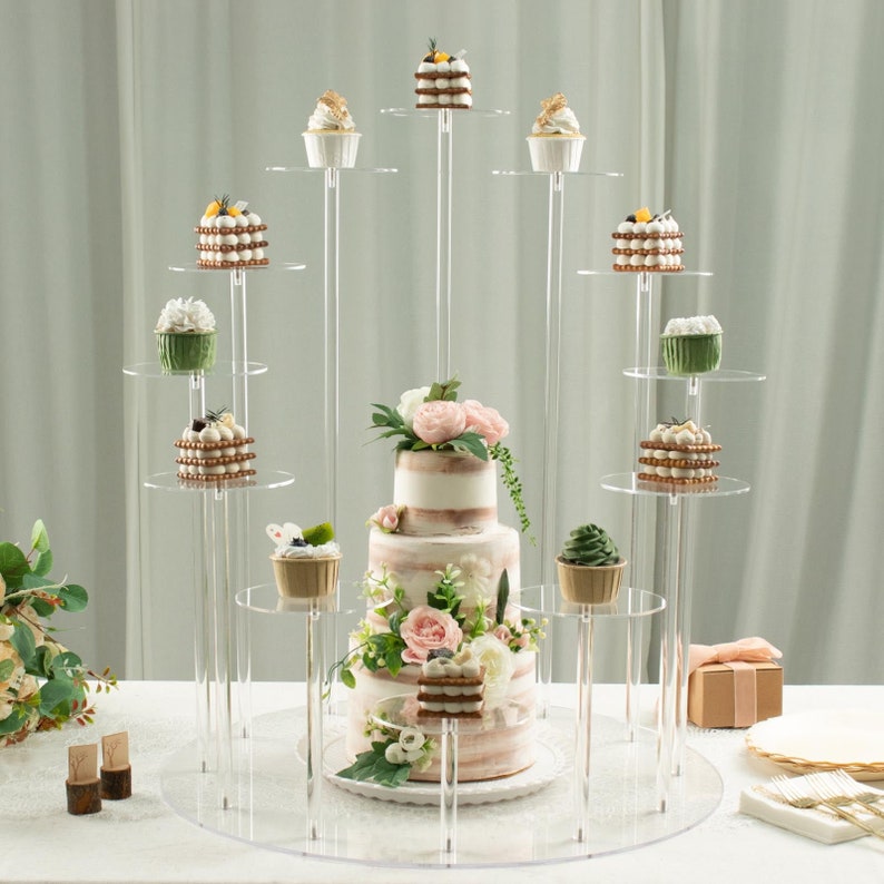 29inches Tall 12-Arm Tiered Clear Acrylic Dessert Display Stand, Multi-Layer Round Tray Cupcake Serving Rack Cake Pedestal, Wedding Cupcake Stand
