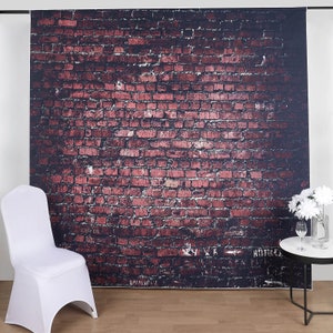Brick Wall Photography Backdrop, Rustic Vinyl Backdrop, Vintage Photo Booth Background, Food Cake Newborn Photography Banner, Dark Red | 8FT
