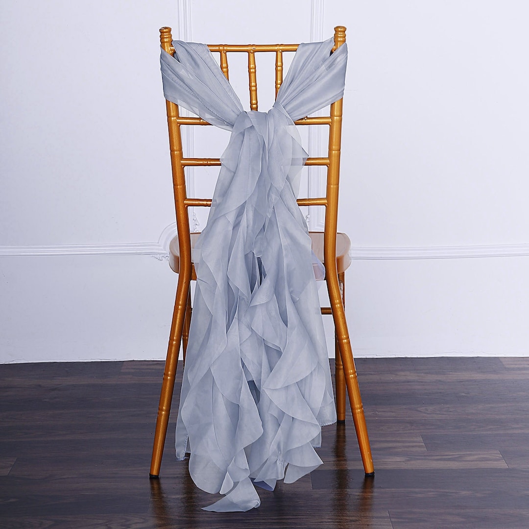 Set of 6 Strands - Dusty Blue Chiffon Sash for Chair Decor, Wedding ...