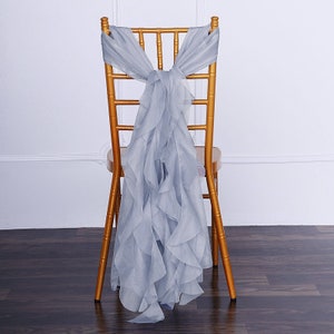 Set of 6 Strands - Dusty Blue Chiffon Sash For Chair Decor, Wedding Chair Sash, Chiavari Chair Sashes