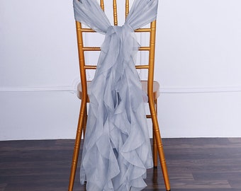 Set of 6 Strands - Dusty Blue Chiffon Sash For Chair Decor, Wedding Chair Sash, Chiavari Chair Sashes