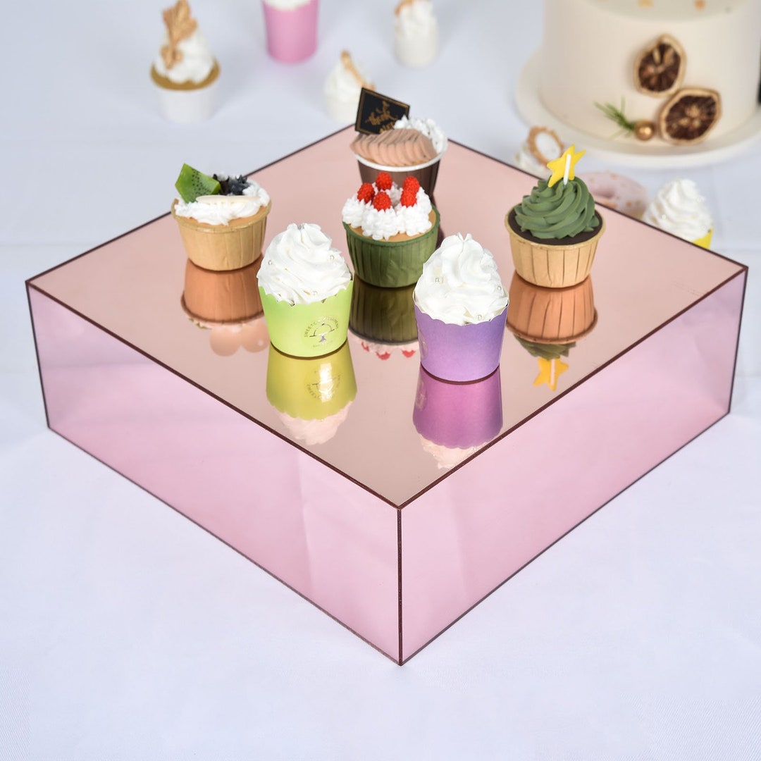 14x14 Acrylic Cake Box Stand, Mirror Finish Display Box Pedestal Riser ...