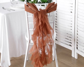 Terracotta Chiffon Curly Chair Sash