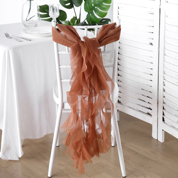 Terracotta Chiffon Curly Chair Sash