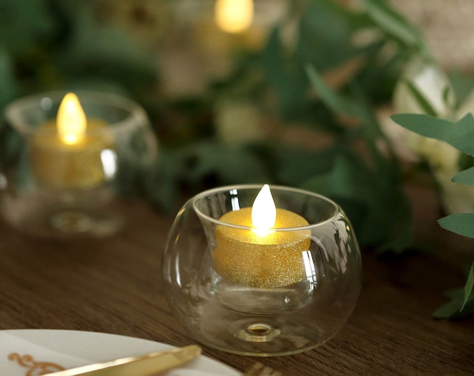 3'' Glass Crystal Globe Candle Holder Set, Votive Tealight Holder, Candle Holder for Table