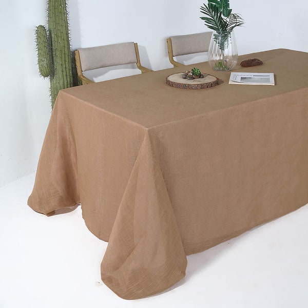 90x132" Natural Premium Faux Linen Rectangular Tablecloth, Wrinkle Resistant Table cloth, Rustic Wedding, Home Decor, Faux Burlap Tablecloth