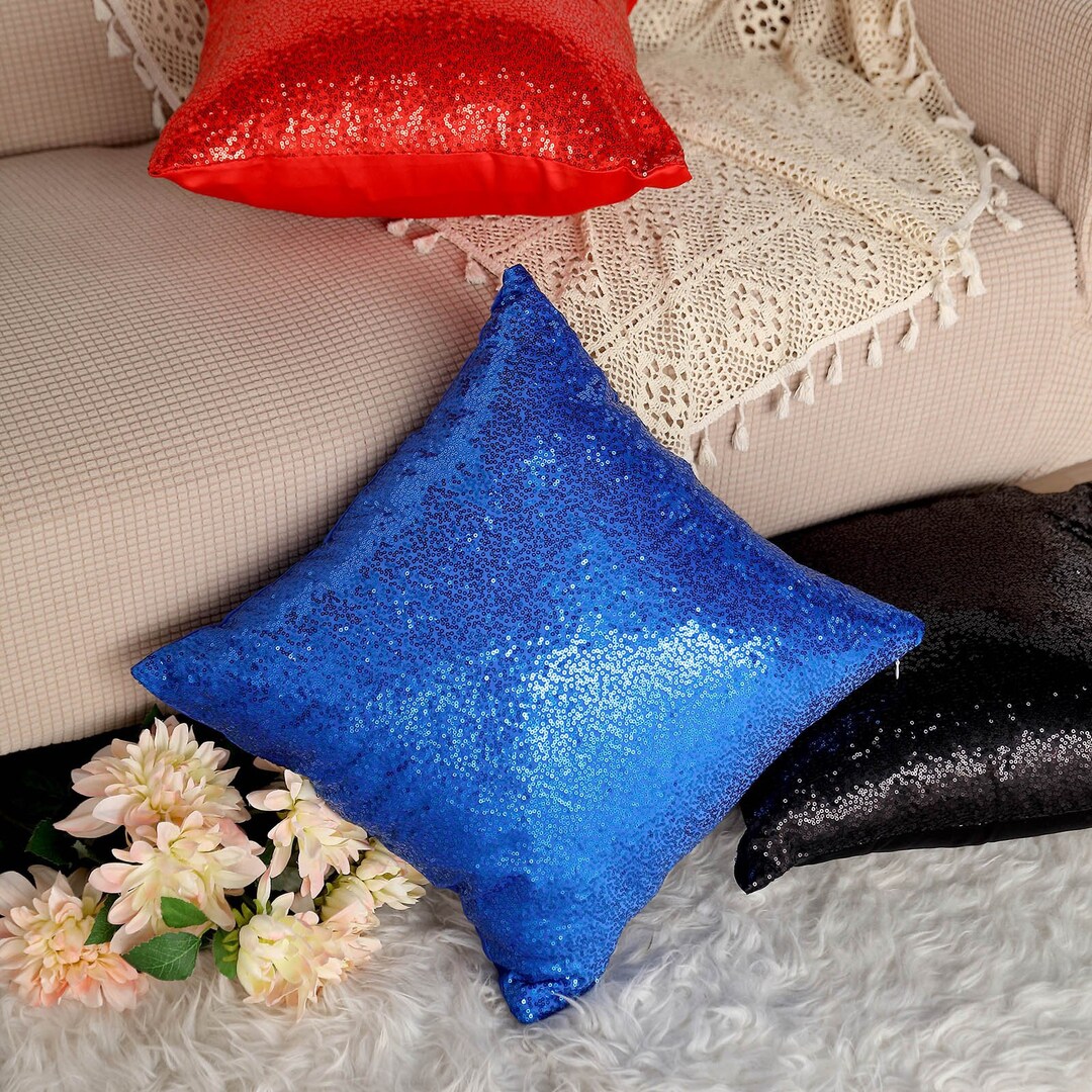 2 Pack Royal Blue Sequin Throw Pillow Cover, Decorative Pillowcase