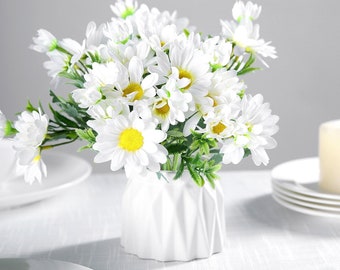 4 Bushes | White Silk Daisy Artificial Flowers, DIY Wedding Flower Bouquet Faux Flowers Floral Arrangement Vase Flowers Decor - 11" Tall