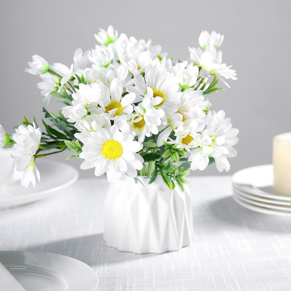 4 Bushes White Silk Daisy Artificial Flowers, DIY Wedding Flower Bouquet  Faux Flowers Floral Arrangement Vase Flowers Decor 11 Tall 