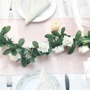 6FT Cream Silk Rose Vine, Fake Rose Garland, Hanging Roses, Wedding Garland, Arch Decor Greenery Garland