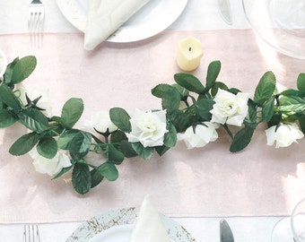 6FT Cream Silk Rose Vine, Fake Rose Garland, Hanging Roses, Wedding Garland, Arch Decor Greenery Garland