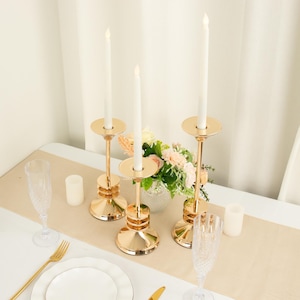 Set of 3 Gold Metal Taper Candle Holders, 3 Disk Pedestal Candle Holders, Candlestick Holders ...