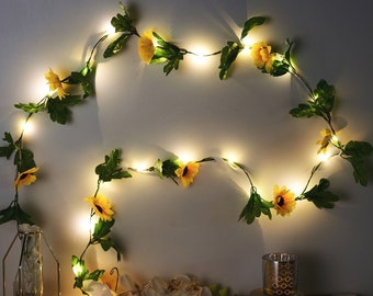 8ft | 20 LED Artificial Sunflowers Garland String Lights, Battery Operated Fairy Lights, LED Garland Lights - Warm White