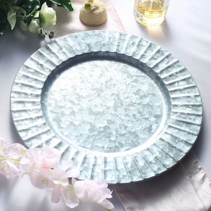 Set of 4 | 13" Silver Galvanized Metal Charger Plates, Plate Chargers, Round Charger Plates, Dining & Serving, Reception Table, Dinner Party