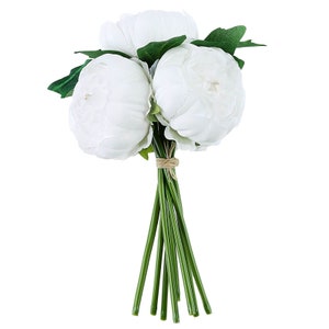 10 White Silk Peony Bouquet Artificial Flowers, Wedding Flowers, Vase ...