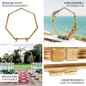7FT Wooden Wedding Arch Heptagonal Garden Arbor, Rustic Backdrop Stand For Photo Booth, Boho Wedding Arch - Natural