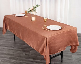 60"x102" Rectangular Satin Tablecloth, Terracotta Wedding Tablecloth