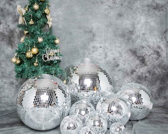 4 Pcs 4" Silver Glass Mirror Disco Ball with Hanging String, Party Disco Balls, Wedding, Disco, Party, Theme Decor