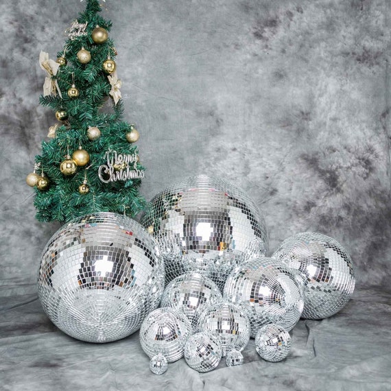 Boule Disco miroir en verre argenté de 4 pouces, 4 pièces, avec ficelle  suspendue, boules Disco de fête, mariage, Disco, fête, décor à thème -   France