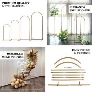 7ft Gold Chiara Backdrop Stand, Metal Wedding Arch, Balloon Arch, Round Top Floral Frame Arbor Display For Wedding, Ceremony, Event Decor