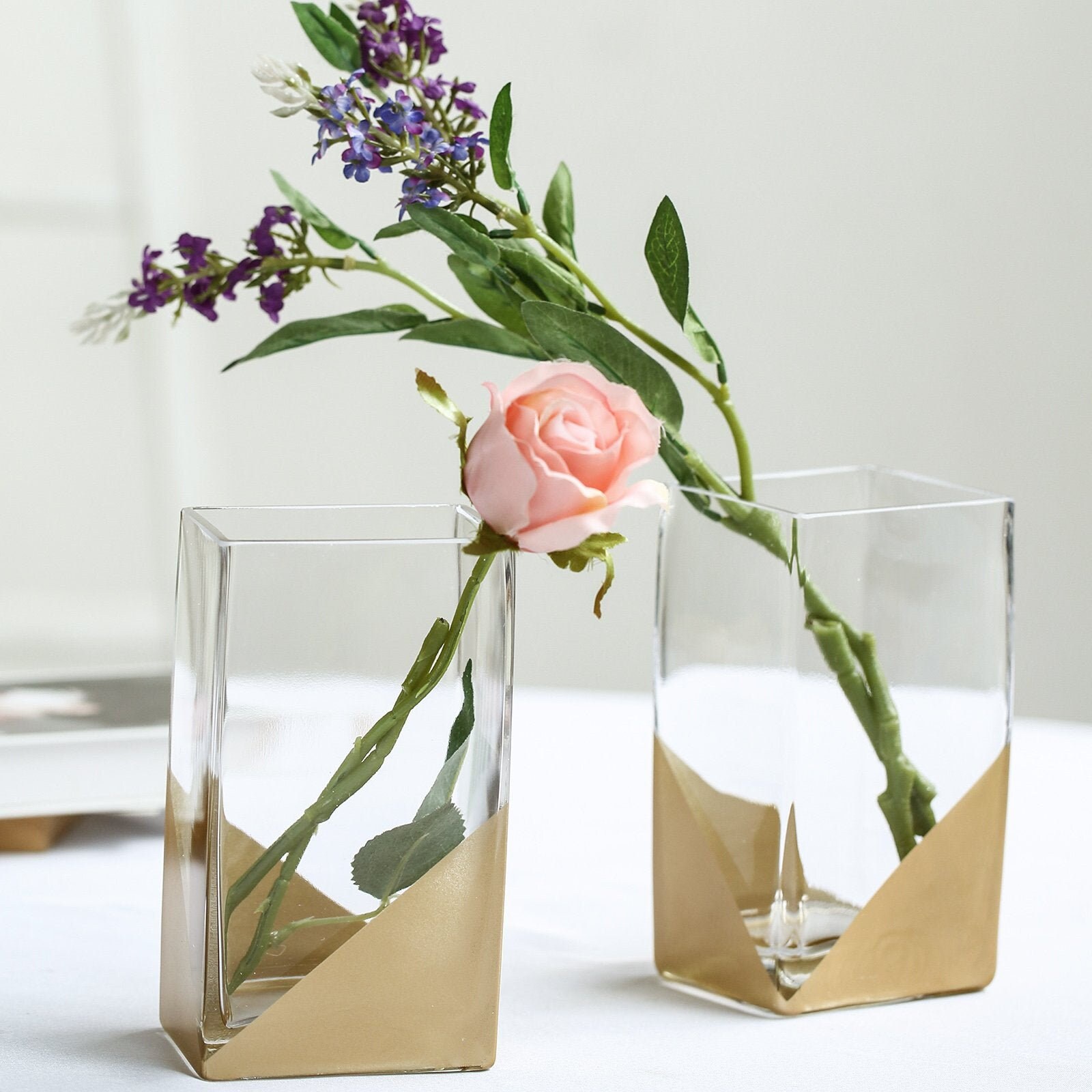 Set of 2 7 Clear Glass Vase Flower Vase Gold Dipped Etsy