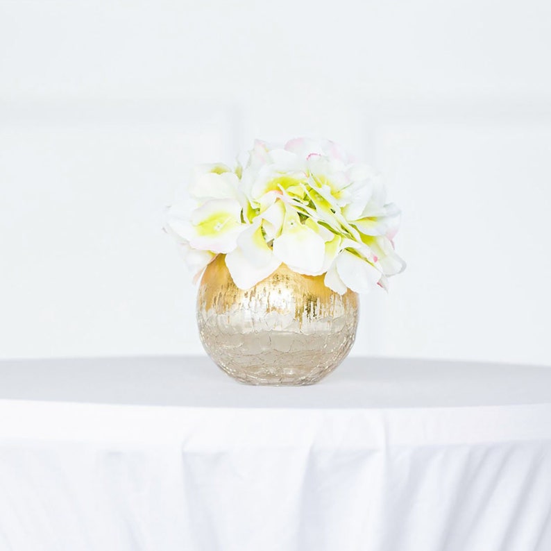 4 Gold Foiled Glass Bubble Bowl, Gold Crackle Round Bowl flower Vase Terrarium, Globe Flower Vase Centerpiece image 8