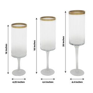 Set of 3 | Clear Gold Rimmed Long Stem Hurricane Glass Candle Holders ...