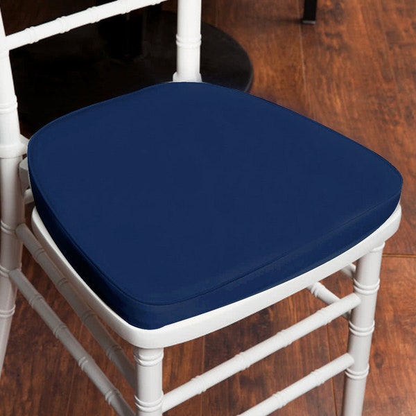 2" Thick Navy Blue Seat Cushion, Chiavari Chair Pad, Memory Foam Padded Sponge Cushion With Ties and Removable Polyester Cover