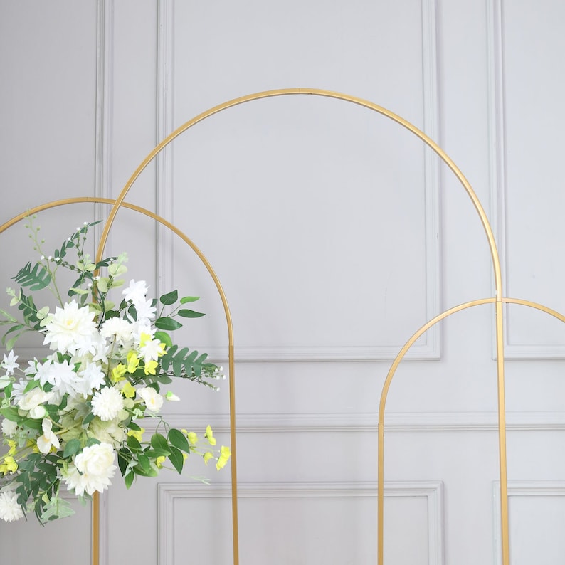 7ft Gold Chiara Backdrop Stand, Metal Wedding Arch, Balloon Arch, Round Top Floral Frame Arbor Display For Wedding, Ceremony, Event Decor