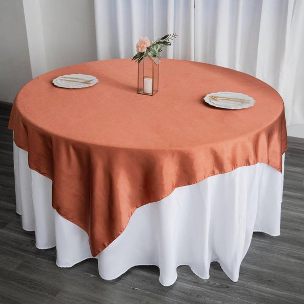 72" Square Satin Table Overlay, Terracotta Satin Wedding Overlay Tablecloth