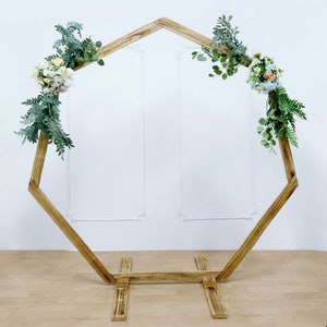 7ft Wooden Wedding Arch Heptagonal Garden Arbor, Rustic Backdrop Stand For Photo Booth, Boho Wedding Arch, Rustic Wedding Decor - Natural