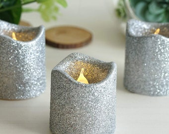 Silver glitter led candles deals