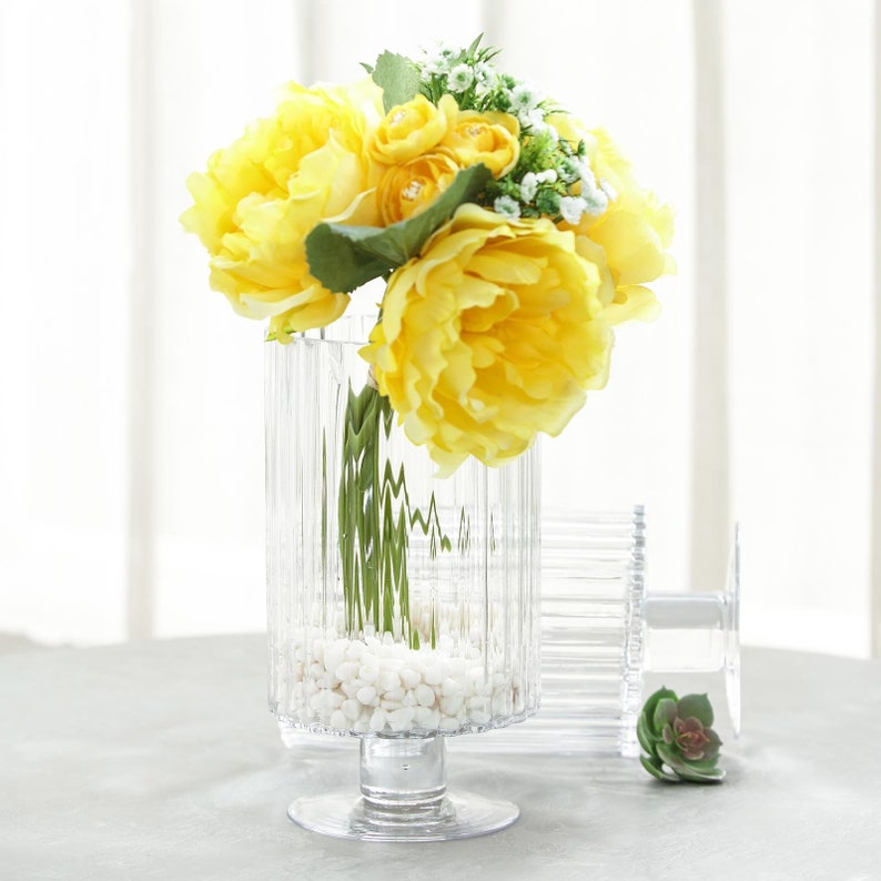 Set of 2 9 Clear Glass Vase With Ridges Flower Vase Etsy