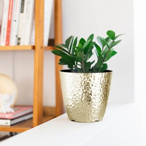 Decorative Garden Pots, Plant Pots For Flowers and Greenery, Metallic Gold Planter Pots - 11&quot; Tall with Hammered Design