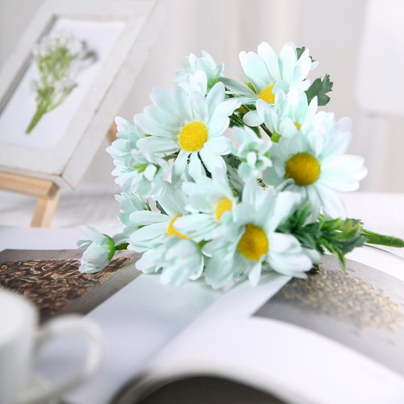 4 Bushes White Silk Daisy Artificial Flowers, DIY Wedding Flower Bouquet  Faux Flowers Floral Arrangement Vase Flowers Decor 11 Tall 