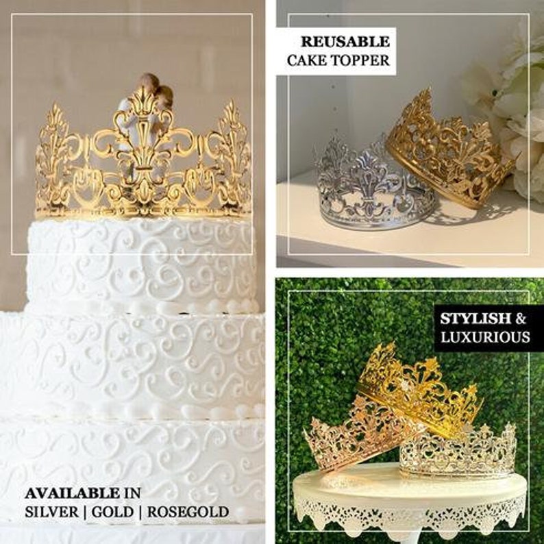 Gold Cake Toppers, Crown Cake Toppers, Princess Crown Cake Top, Metal Cake Toppers for Anniversary, Wedding, Quinceañera, Birthday, Cakes image 5