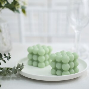 2 Pack | 2" Sage Green Bubble Cube Decorative Paraffin Wax Candle Set, Unscented Long Burning Pillar Candle Gift