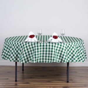 Buffalo Plaid Tablecloth | 70&quot; Round | White/Green | Checkered Gingham Polyester Tablecloth