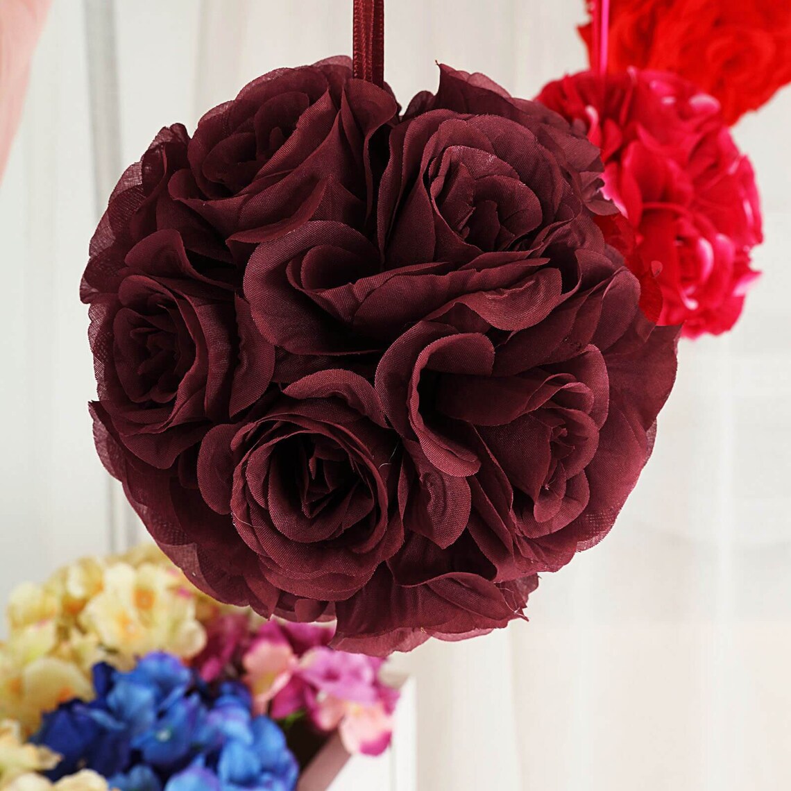 2 Pack 7 Burgundy Flower Ball Rose Kissing Balls Etsy