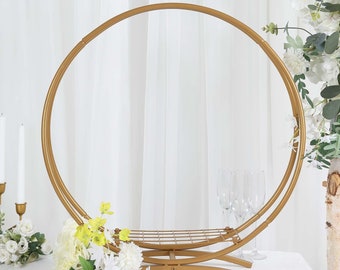 24" Gold Metal Double Hoop Flower Frame Table Centerpiece, Wedding Cake or Candle Display Stand, Wedding Centerpiece Hoop Display