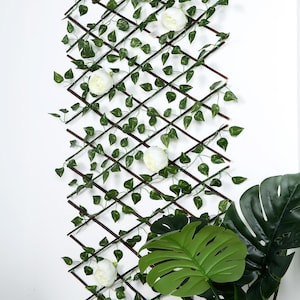 Artificial Expandable Faux Ivy Fence Privacy Screen, Lattice Retractable Fencing Home Garden Balcony Patio Outdoor Decor - 17&quot;H x 95&quot;L