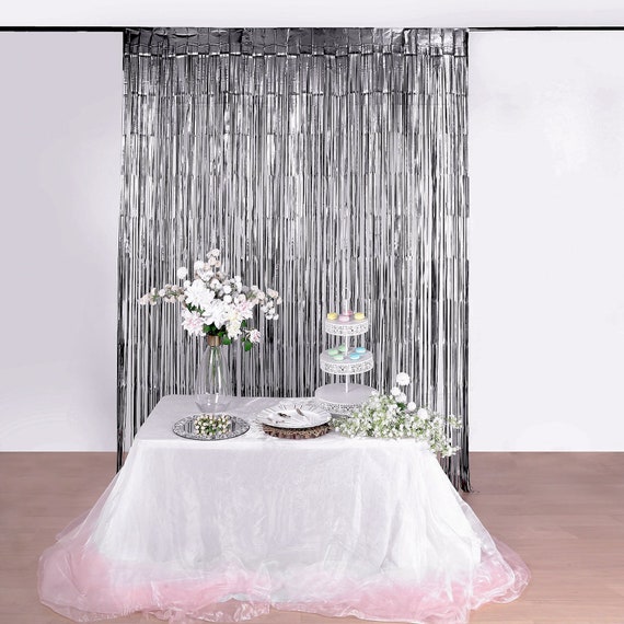 Metallic Photo Booth Backdrop Tinsel Silver Foil Fringe Curtain