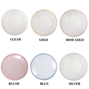 Set of 6 12 Clear Acrylic Charger Plates with Rose Gold Beaded Rim, Plate Chargers, Round Charger Plates, Dining & Serving, Reception image 9