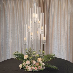 47&quot; Tall | 10 Arm Candelabra, Pillar Candle Holders, Crystal Cluster Candelabra With Mirror Base